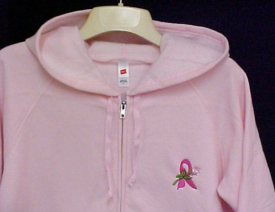 Breast Cancer Ribbon Rose Pink Zip Hood Sweatshirt 2X  