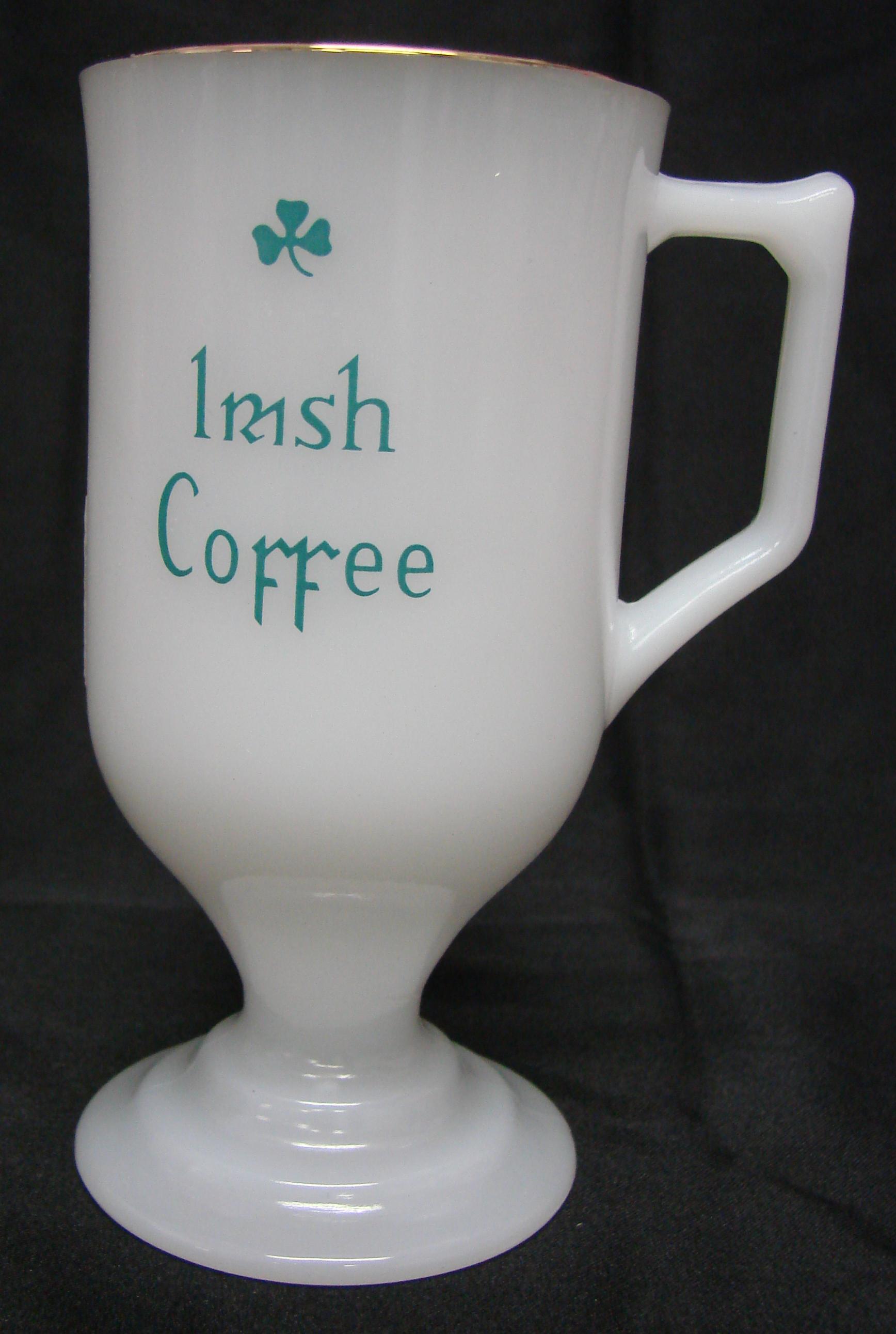Vintage Milk Glass Clover Irish Coffee Pedestal Mug