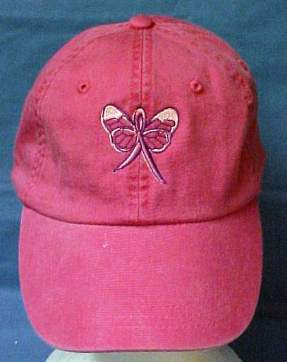 Breast Cancer Butterfly Ribbon Baseball Hat Hot Pink