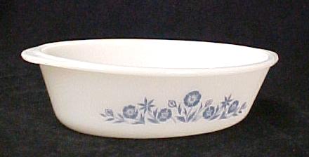 Milk White Glass Blue Flower Casserole Baking Dish Old  