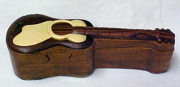 Guitar Wooden Puzzle Trinket Box HandCrafted Wood Art  