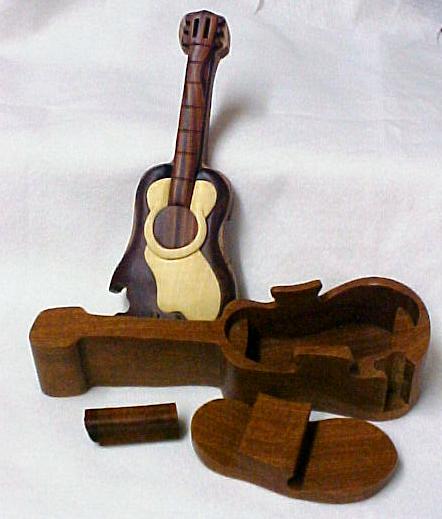 Guitar Wooden Puzzle Trinket Box HandCrafted Wood Art  