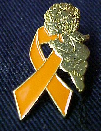 Leukemia Awareness Orange Ribbon Guardian Angel Pin New  